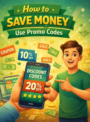 Man using mobile discount codes and coupons to save money on grocery shopping