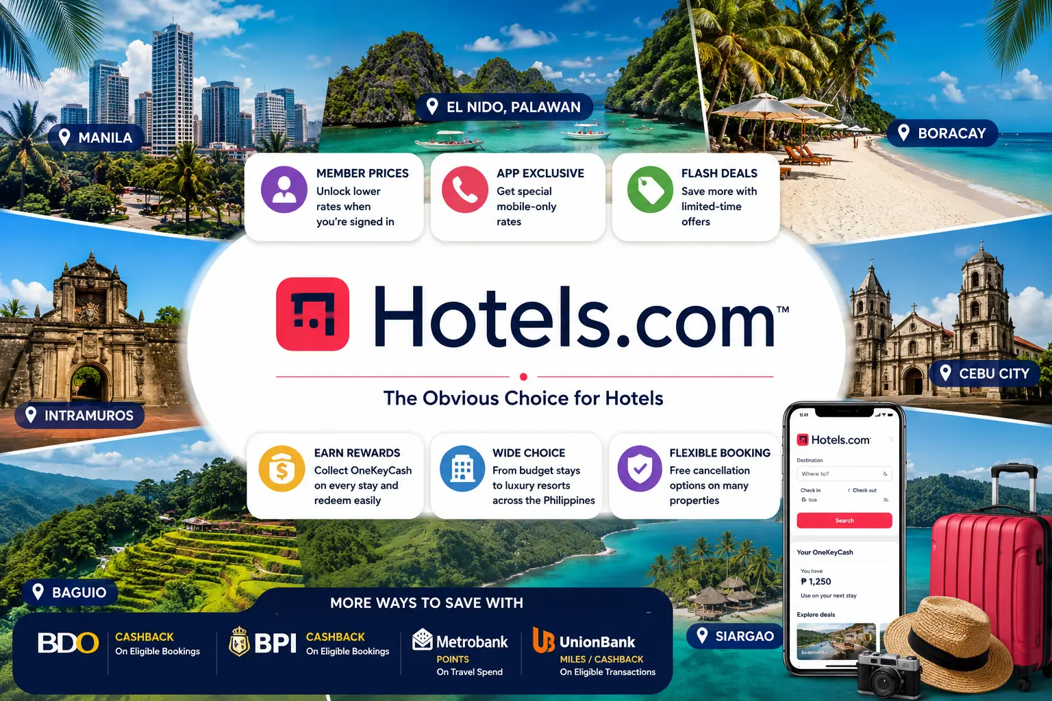 Hotels.com Philippines Promo Code: One Key Cash on Every Booking, Member Price Secret Deals, BDO/BPI Cashback and Every Hotel Saving from Manila to Palawan