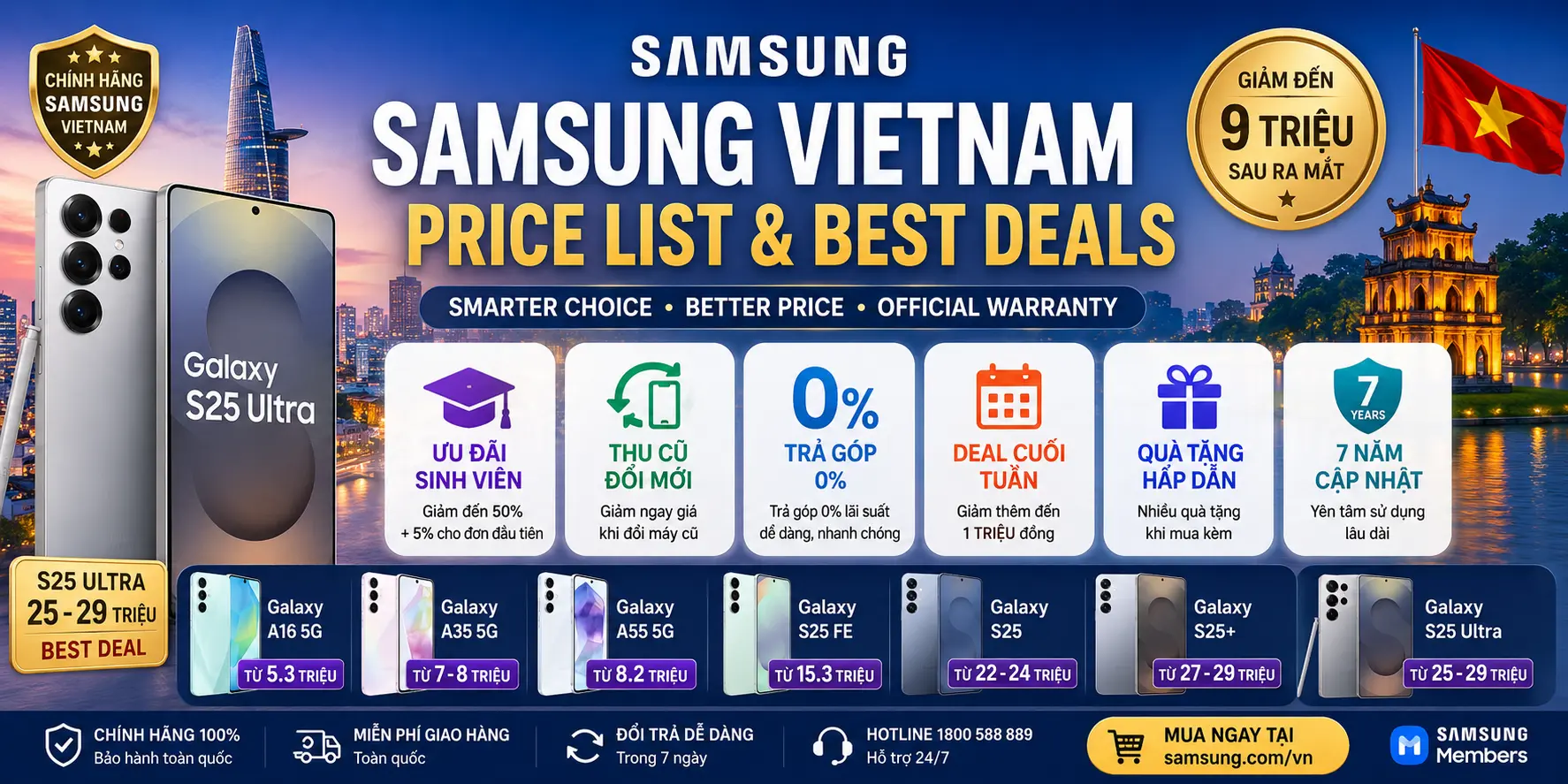 Samsung Vietnam Price Guide: Galaxy S25 Ultra from 25 Million VND, Student 50% Off, Trade-In Deal and Everything You Need Before Buying